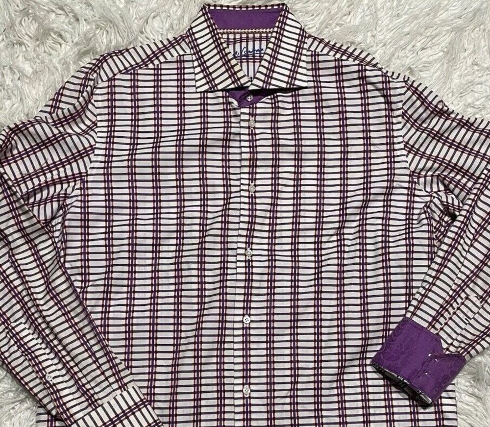 Robert Graham Large Button Down Shirt Purple Orange Flip Cuff Size Large